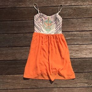 Flying Tomato Orange Aztec print sundress small
